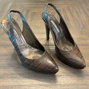 charles david brown crocodile skin heels